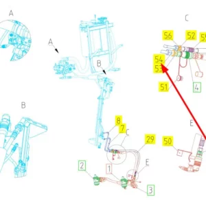 Oryginalna złączka hydrauliczna o numerze katalogowym 100957330, stosowana w kombajnach zbożowych marki Rostselmash schemat.