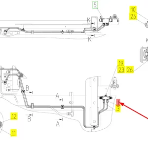 Oryginalny przewód układu hamulcowego o numerze katalogowym 100963632, stosowany w kombajnach zbożowych marki Rostselmash schemat.