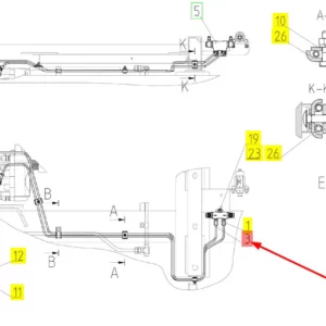 Oryginalny przewód układu hamulcowego o numerze katalogowym 100963718, stosowany w kombajnach zbożowych marki Rostselmash schemat.