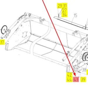 Oryginalna blokada osłony bocznej hederu o numerze katalogowym 100965495, stosowana w kombajnach zbożowych marki Rostselmash. Schemat