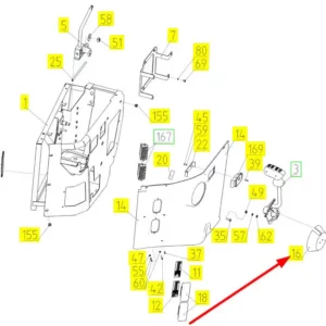 Oryginalna pokrywa dźwigni joysticka o numerze katalogowym 100999210, stosowana w kombajnach zbożowych marki Rostselmash schemat.