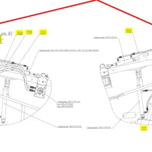 Oryginalny przewód gumowy o numerze katalogowym 101022458, stosowany w hederach zbożowych marki Rostselmash. Schemat