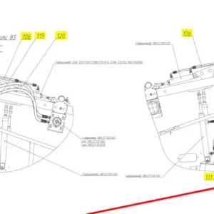 Oryginalny przewód hydrauliczny gumowy o numerze katalogowym 101022464, stosowany w hederach zbożowych marki Rostselmash. Schemat