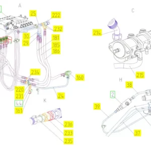 Oryginalny przewód hydrauliczny wysokociśnieniowy o numerze katalogowym 101022510, stosowany w kombajnach zbożowych marki Rostselmash schemat.