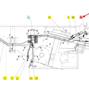 Oryginalny wąż wysokociśnieniowy o numerze katalogowym 101022559, stosowany w kombajnach zbożowych marki Rostselmash schemat.