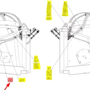 Oryginalny wąż hydrauliczny wysokociśnieniowy o numerze katalogowym 101022601, stosowany w hederach i kombajnach zbożowych marki Rostselmash- schemat.