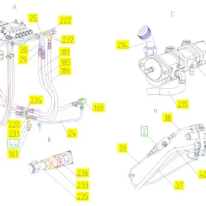 Oryginalny przewód hydrauliczny wysokociśnieniowy o numerze katalogowym 101022608, stosowany w kombajnach zbożowych marki Rostselmash schemat.