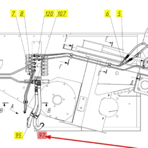 Oryginalny przewód hydrauliczny o numerze katalogowym 101051729, stosowany w kombajnach zbożowych marki Rostselmash schemat.