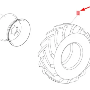 Oryginalna opona o wymiarach 18,4 x 24 i numerze katalogowym 101076229, stosowana w kombajnach zbożowych marki Rostselmash. schemat