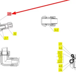 Oryginalne złącze kolankowe o numerze katalogowym 101081725, stosowane w kombajnach zbożowych marki Rostselmash schemat.