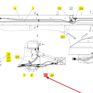 Oryginalny wąż wysokociśnieniowy o numerze katalogowym 101085830, stosowany w kombajnach zbożowych marki Rostselmash schemat.