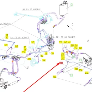 Oryginalny przewód hydrauliczny o numerze katalogowym 101087756, stosowany w kombajnach zbożowych marki Rostselmash schemat.