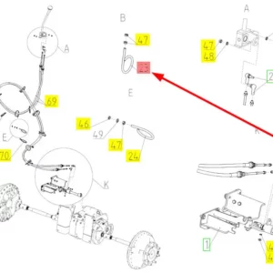 Oryginalne mocowanie linek zmiany biegów o numerze katalogowym 101098203, stosowane w kombajnach zbożowych marki Rostselmash schemat.