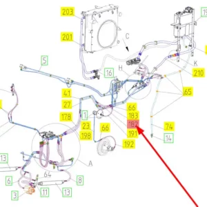 Oryginalny przewód hydrauliczny o numerze katalogowym 101107886, stosowany w kombajnach zbożowych marki Rostselmash schemat.