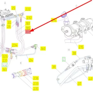 Oryginalny przewód hydrauliczny wysokociśnieniowy o numerze katalogowym 101108624, stosowany w kombajnach zbożowych marki Rostslemash schemat.