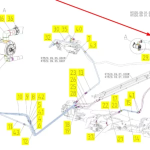 Oryginalny przewód hydrauliczny o numerze katalogowym 101115619, stosowany w kombajnach zbożowych marki Rostselmash schemat.