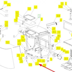 Oryginalna uszczelka kabiny o numerze katalogowym 101116511, stosowana w kombajnach zbożowych marki Rostselmash schemat.