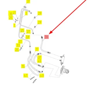 Oryginalny przewód hydrauliczny wysokociśnieniowy o numerze katalogowym 101123104, stosowany w kombajnach zbożowych marki Rostselmash. schemat
