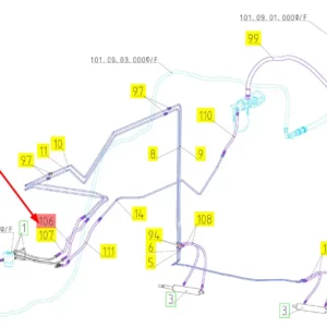 Oryginalny przewód hydrauliczny o numerze katalogowym 101123111, stosowany w kombajnach zbożowych marki Rostselmash schemat.