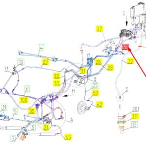 Oryginalny wąż wysokociśnieniowy o numerze katalogowym 101132419, stosowany w kombajnach zbożowych marki Rostselmash schemat.