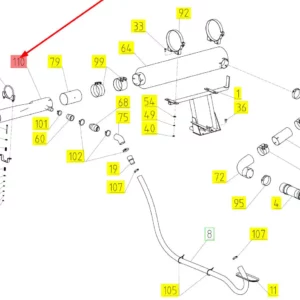 Oryginalna rura tłumika o numerze katalogowym 101133418, stosowana w kombajnach zbożowych marki Rostselmash schemat.