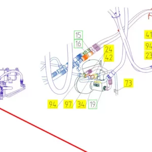 Oryginalny wąż wysokociśnieniowy o numerze katalogowym 101134581, stosowany w kombajnach zbożowych marki Rostselmash schemat.