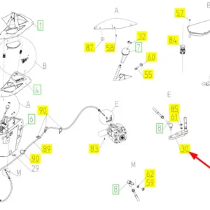 Oryginalna dźwignia sterowania pompą hydrostatu o numerze katalogowym 101137320, stosowana w kombajnach zbożowych marki Rostselmash schemat.