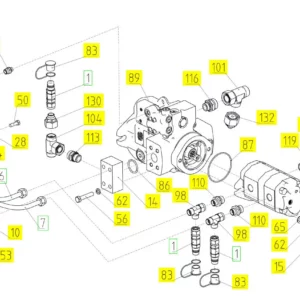 Oryginalna pompa tandemowa o numerze katalogowym 101138550, stosowana w kombajnach zbożowych marki Rostselmash schemat.