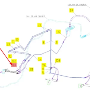 Oryginalny przewód hydrauliczny o numerze katalogowym 101142653, stosowany w kombajnach zbożowych marki Rostselmash schemat.
