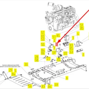 Oryginalne mocowanie silnika o numerze katalogowym 101160071, stosowane w kombajnach zbożowych marki Rostselmash schemat