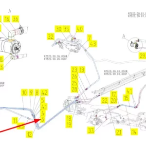 Oryginalny przewód hydrauliczny o numerze katalogowym 101166860, stosowany w kombajnach zbożowych marki Rostselmash schemat.
