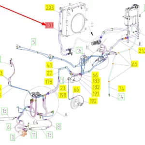 Oryginalny wąż wysokociśnieniowy o numerze katalogowym 101225384, stosowany w kombajnach zbożowych marki Rostselmash schemat.
