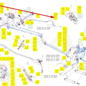 Oryginalny przewód hydrauliczny o numerze katalogowym 101232628, stosowany w kombajnach zbożowych marki Rostselmash schemat.