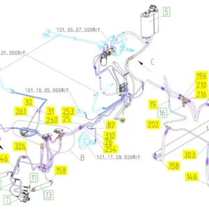 Oryginalny przewód hydrauliczny o numerze katalogowym 101251193, stosowany w kombajnach zbożowych marki Rostselmash schemat.