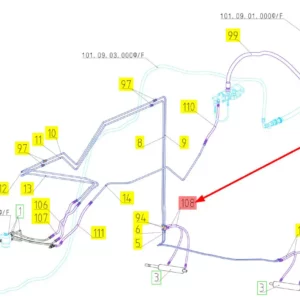 Oryginalny przewód hydrauliczny o numerze katalogowym 101251402, stosowany w kombajnach zbożowych marki Rostselmash schemat.