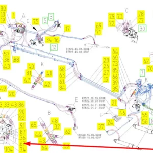 Oryginalny przewód hydrauliczny o numerze katalogowym 101252384, stosowany w kombajnach zbożowych marki Rostselmash schemat.