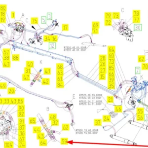 Oryginalny przewód hydrauliczny o numerze katalogowym 101252391, stosowany w kombajnach zbożowych marki Rostselmash schemat.