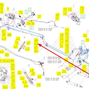 Oryginalny przewód hydrauliczny o numerze katalogowym 101252395, stosowany w kombajnach zbożowych marki Rostselmash schemat.