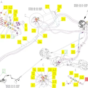 Oryginalny przewód hydrauliczny o numerze katalogowym 101252399, stosowany w kombajnach zbożowych marki Rostselmash schemat.