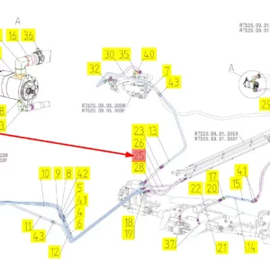 Oryginalny przewód hydrauliczny o numerze katalogowym 101252409, stosowany w kombajnach zbożowych marki Rostselmash schemat.