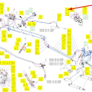 Oryginalny przewód hydrauliczny o numerze katalogowym 101252412, stosowany w kombajnach zbożowych marki Rostselmash schemat.