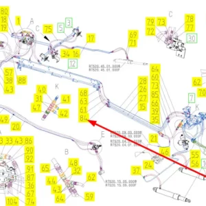Oryginalny przewód hydrauliczny o numerze katalogowym 101252424, stosowany w kombajnach zbożowych marki Rostselmash schemat.
