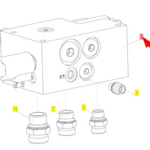 Oryginalny blok hydrauliczny o numerze katalogowym 101257758, stosowany w kombajnach zbożowych marki Rostselmash schemat.