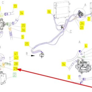Oryginalny króciec przewodu o numerze katalogowym 101262104, stosowany w kombajnah zbożowych marki Rostselmash schemat.