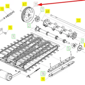 Oryginalne koło pasowe bębna podającego masę o numerze katalogowym 101267079, stosowane w kombajnach zbożówych marki Rostselmash. schemat
