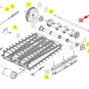 Oryginalny wałek bębna podającego masę o numerze katalogowym 101269668, stosowany w kombajnach zbożowych marki Rostselmash. schemat
