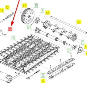 Oryginalny sworzeń napinacza listw podajnika pochyłego o numerze katalogowym 101269781, stosowany w kombajnach zbożowych marki Rostselmash. schemat