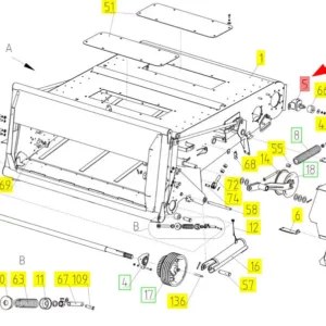 Oryginalne mocowanie przenośnika pochyłego o numerze katalogowym 101270066, stosowane w kombajnach zbożowych marki Rostselmash. schemat
