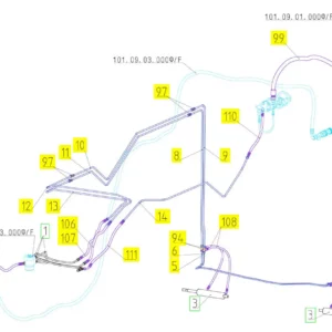 Oryginalny przewód hydrauliczny o numerze katalogowym 101273811, stosowany w kombajnach zbożowych marki Rostselmash schemat.