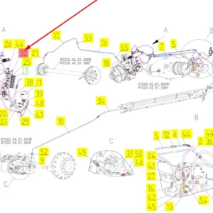Oryginalny przewód hydrauliczny o numerze katalogowym 101279779, stosowany w kombajnach zbożowych marki Rostselmash schemat.